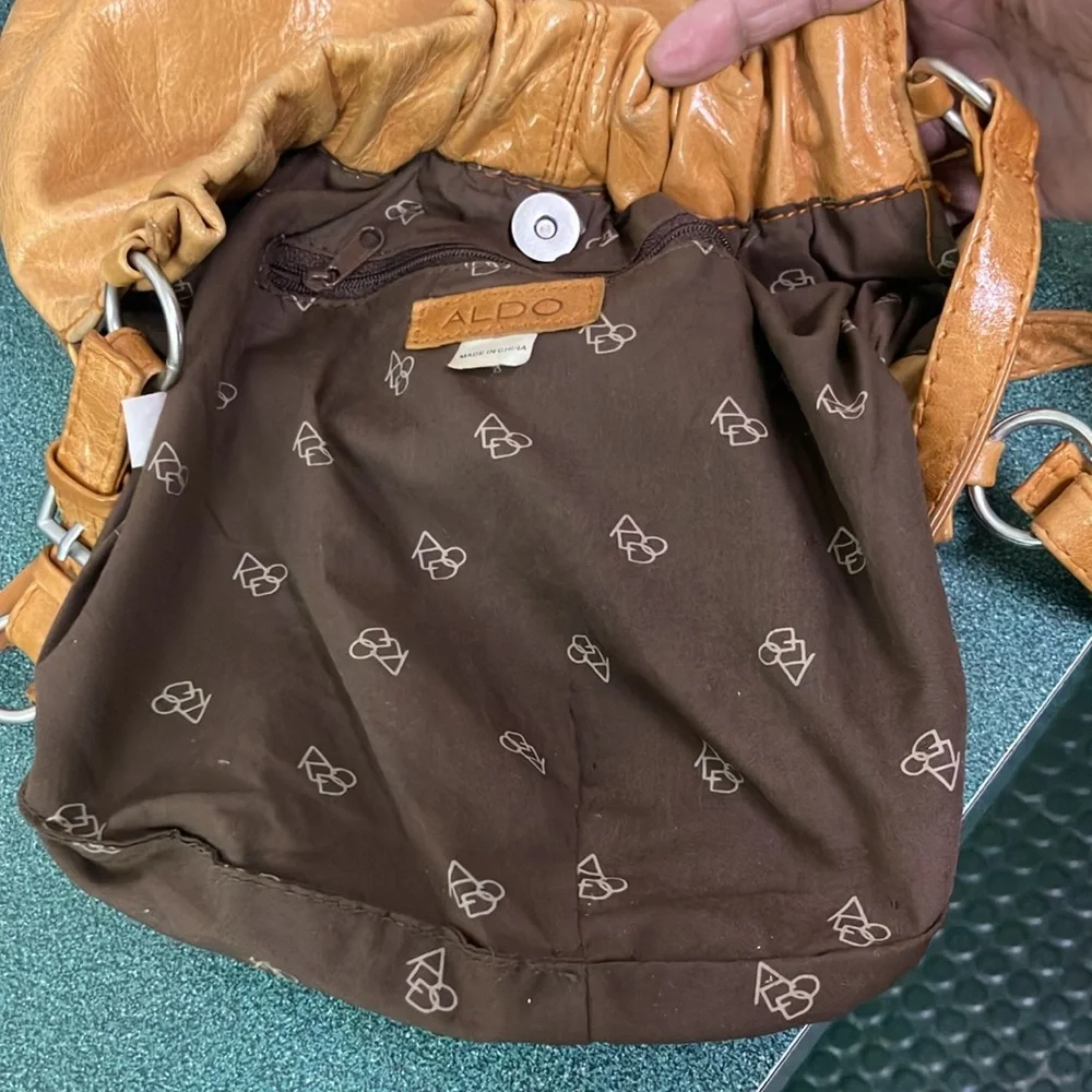 ASOS Leather Bag Purse Tan Ruched Bohemian Chic - Picture 4 of 17